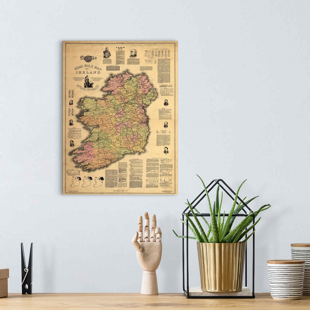 A bohemian room featuring Antique map of Ireland from 1892.