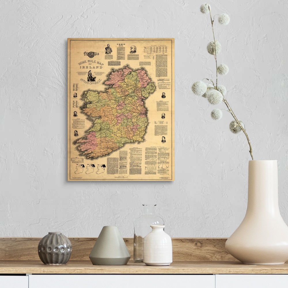 A farmhouse room featuring Antique map of Ireland from 1892.