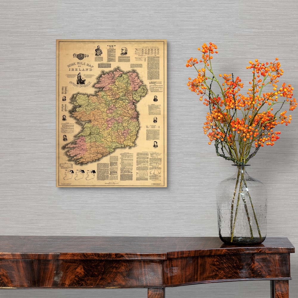 A traditional room featuring Antique map of Ireland from 1892.