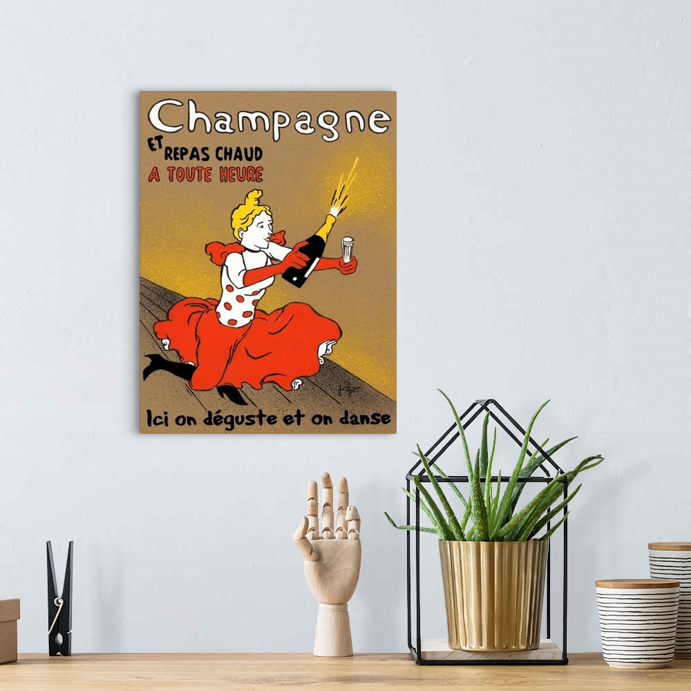 A bohemian room featuring Vintage French poster for Hommage a Lautrec.