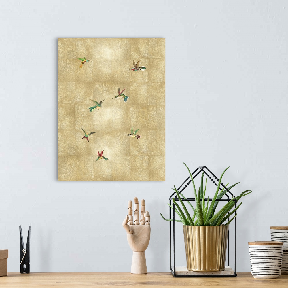 A bohemian room featuring Hummingbirds On Gold IV