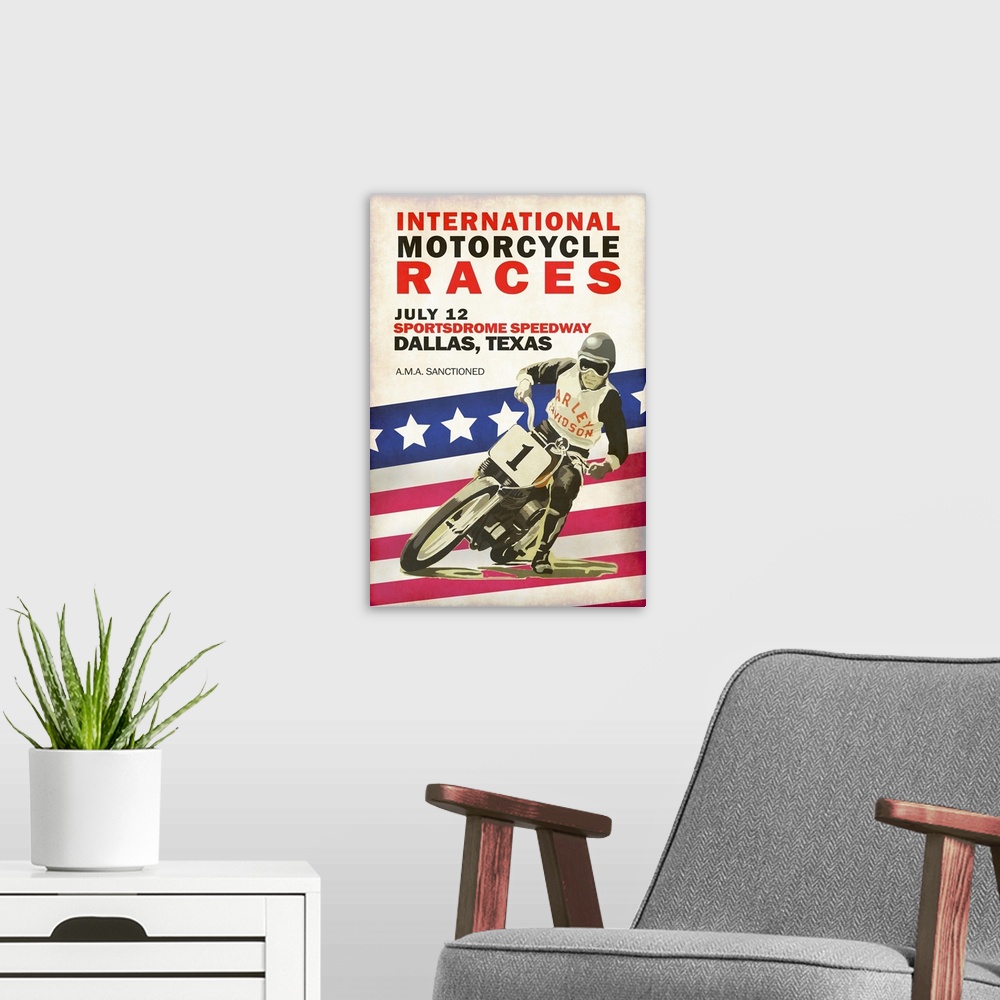 A modern room featuring Intl. Motorcycle Races Dallas