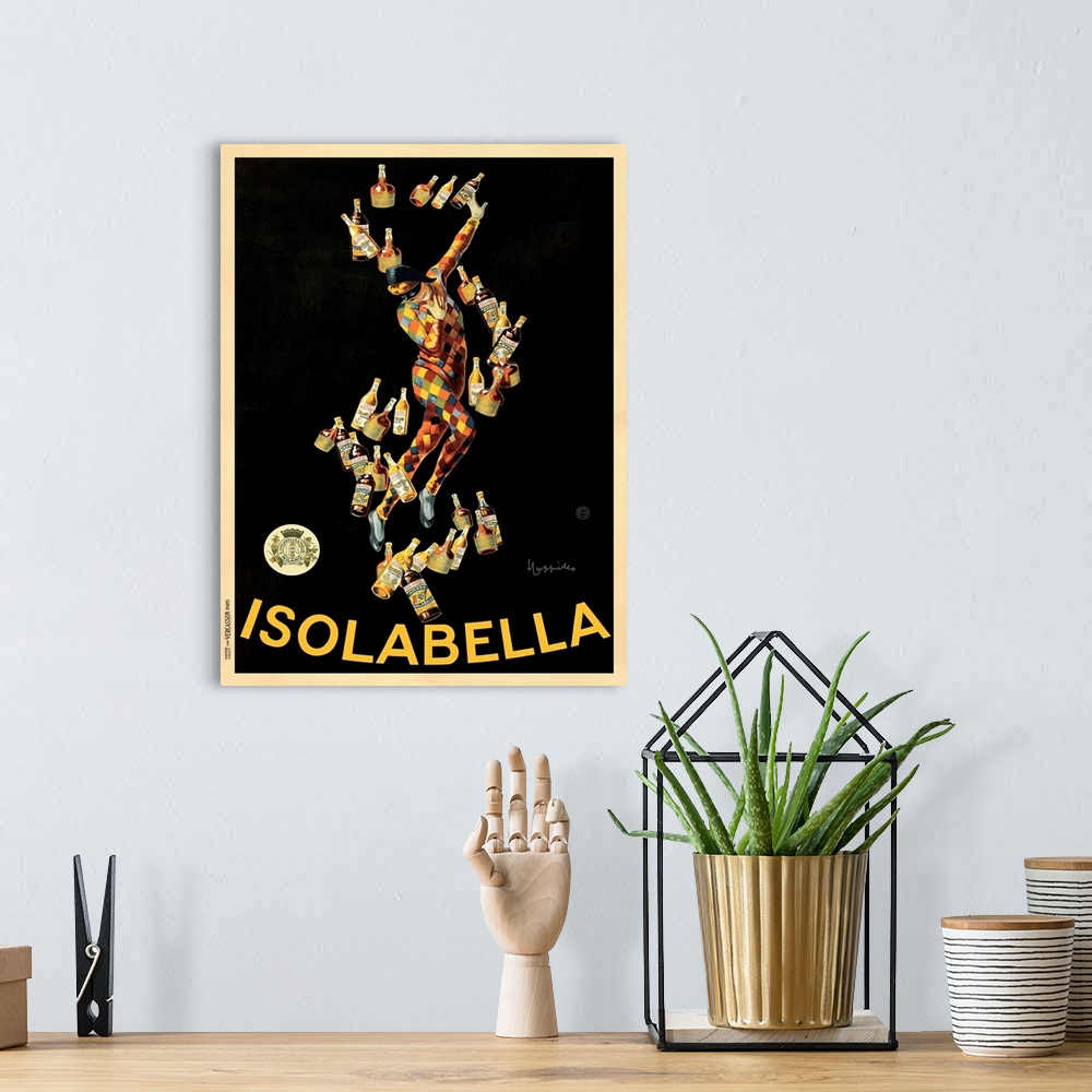 A bohemian room featuring Vintage advertisement of Isolabella (1910) by Leonetto Cappiello.
