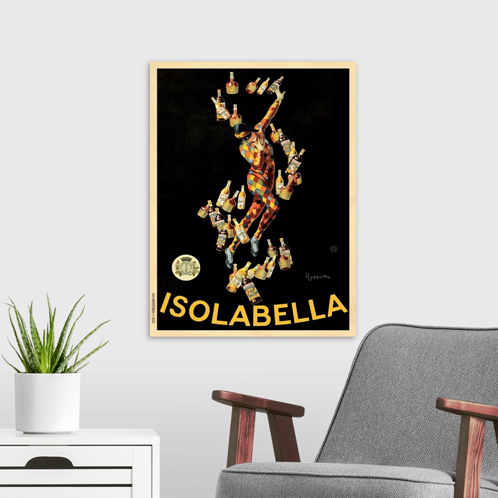 A modern room featuring Vintage advertisement of Isolabella (1910) by Leonetto Cappiello.