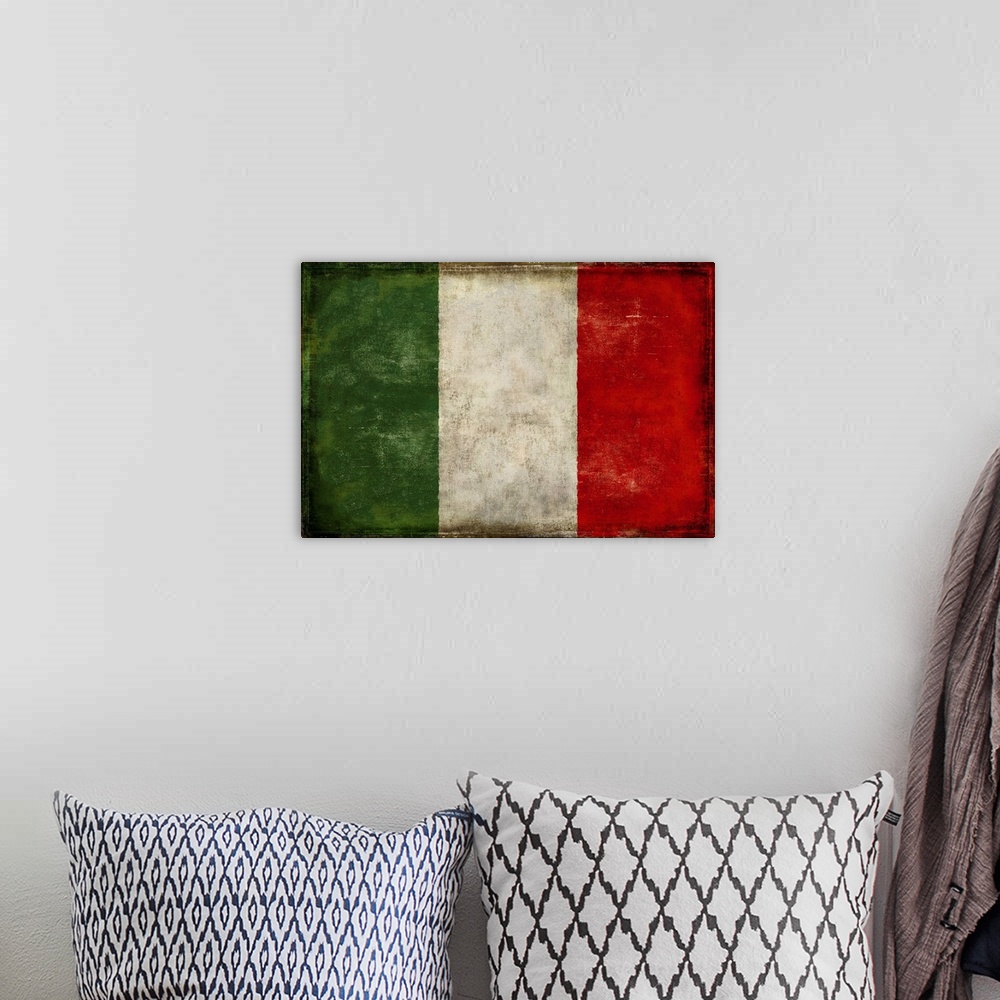 A bohemian room featuring Weathered flag of Italy.