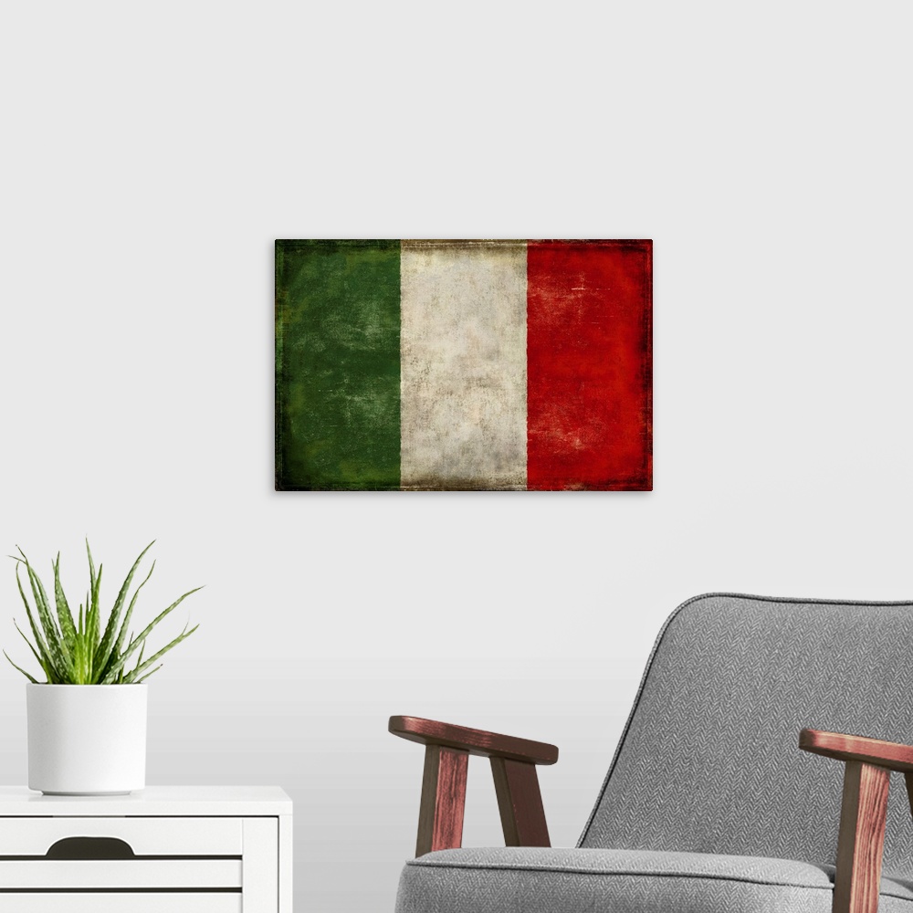 A modern room featuring Weathered flag of Italy.