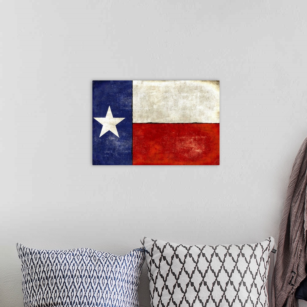 A bohemian room featuring Weathered flag od Texas.