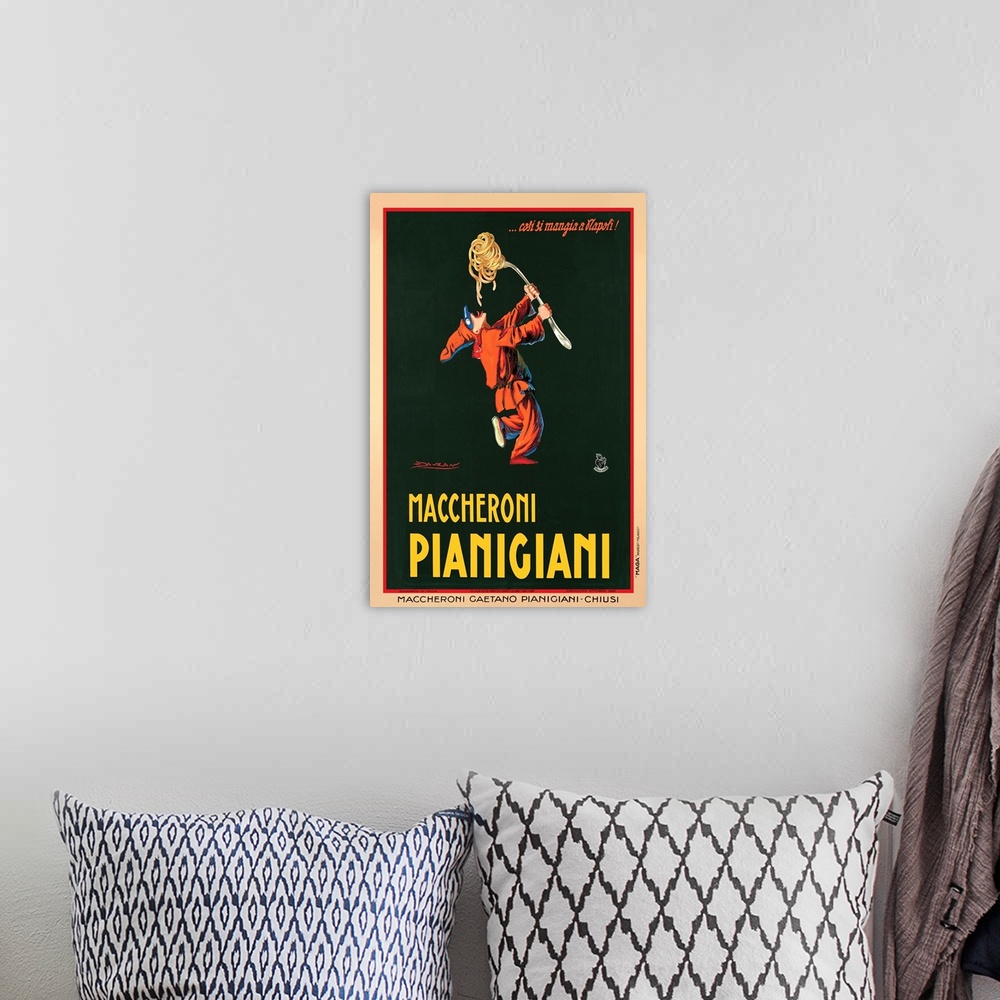 A bohemian room featuring Vintage advertisement for Maccheroni Pianigiani, 1922