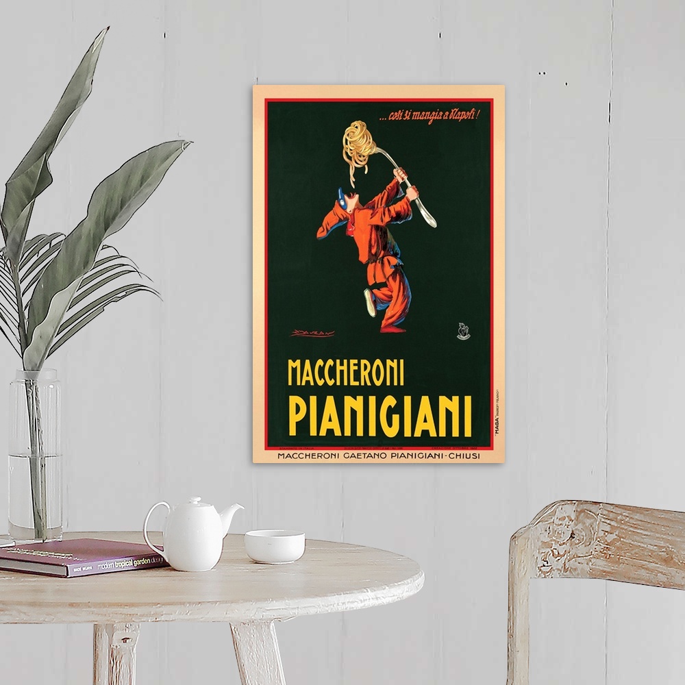 A farmhouse room featuring Vintage advertisement for Maccheroni Pianigiani, 1922