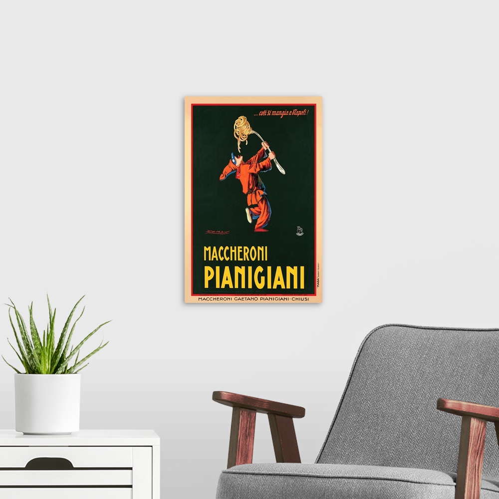 A modern room featuring Vintage advertisement for Maccheroni Pianigiani, 1922