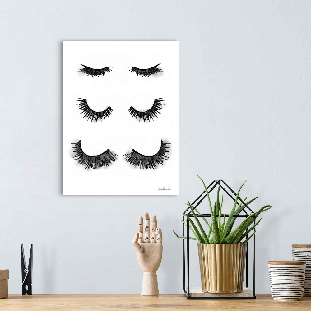 A bohemian room featuring Rows of eyelashes in various lengths of lash.