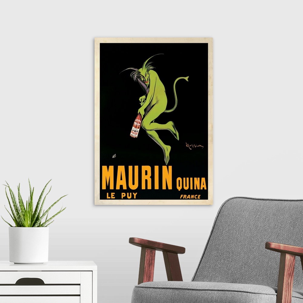 A modern room featuring Vintage advertisement of Maurin Quina, 1920 ca by Leonetto Cappiello.
