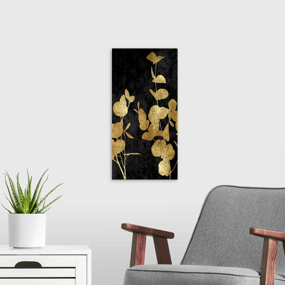 A modern room featuring Nature Panel Gold on Black I