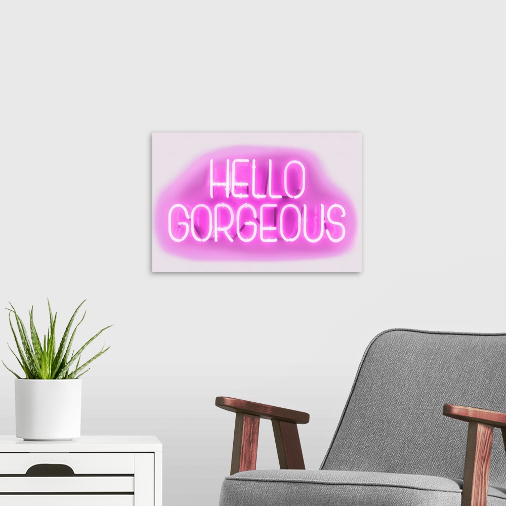 A modern room featuring Neon Hello Gorgeous PW