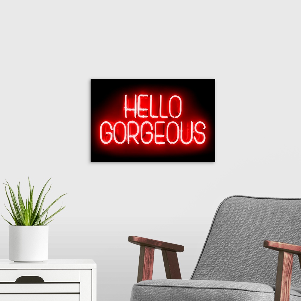 A modern room featuring Neon Hello Gorgeous RB