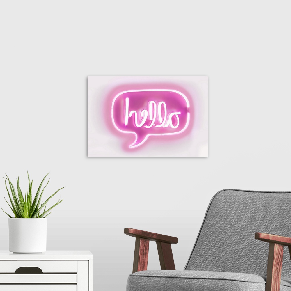 A modern room featuring Neon Hello PW