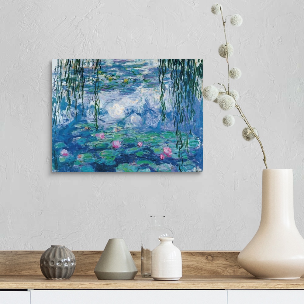 A farmhouse room featuring Water Lilies by Claude Monet.