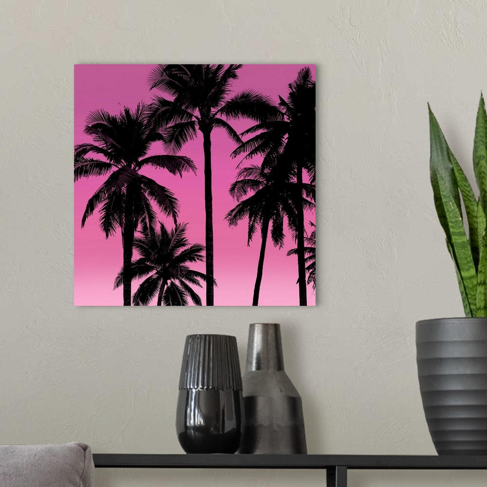 A modern room featuring Palms Black on Pink I