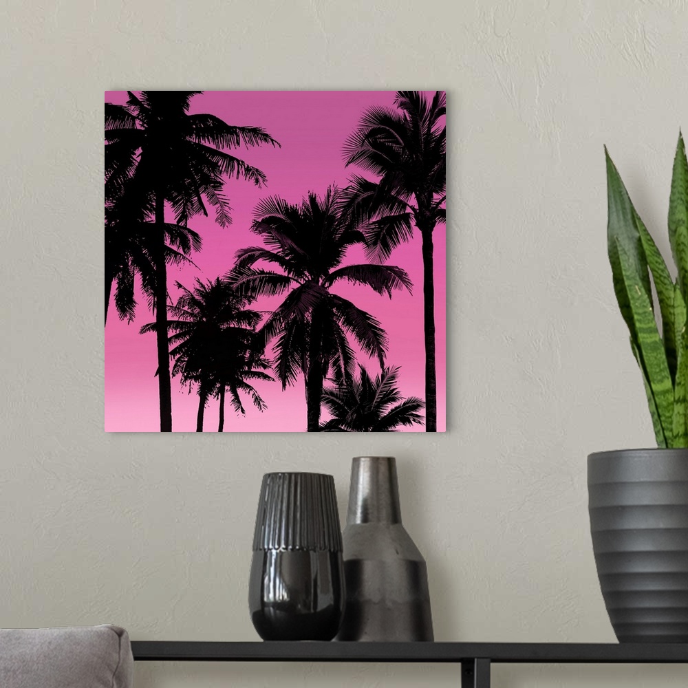 A modern room featuring Palms Black on Pink II