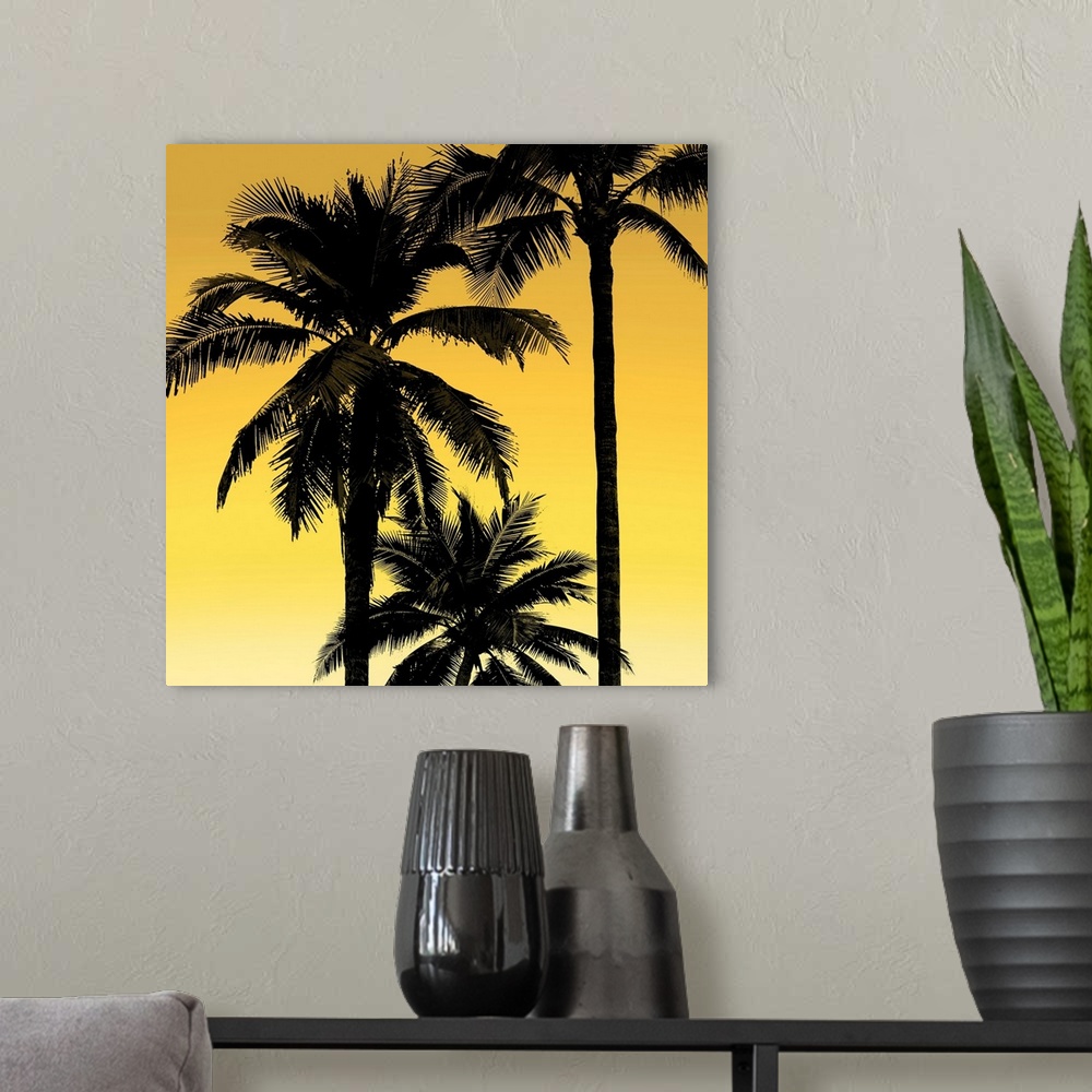 A modern room featuring Palms Black on Yellow I