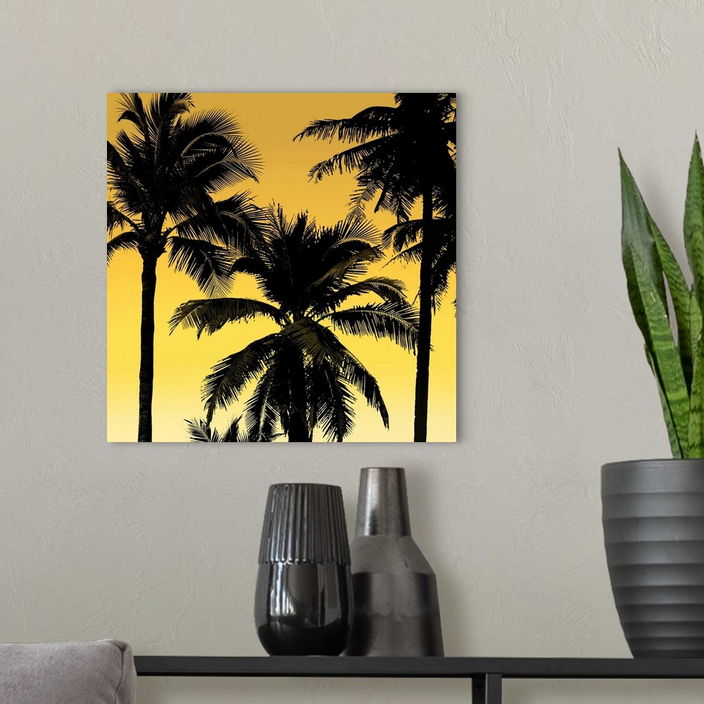 A modern room featuring Palms Black on Yellow II