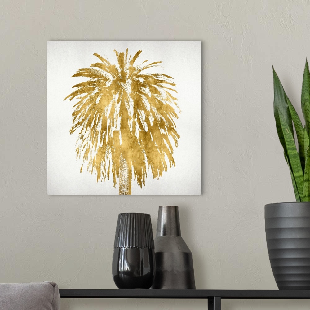 A modern room featuring Gold palm tree on a white background.