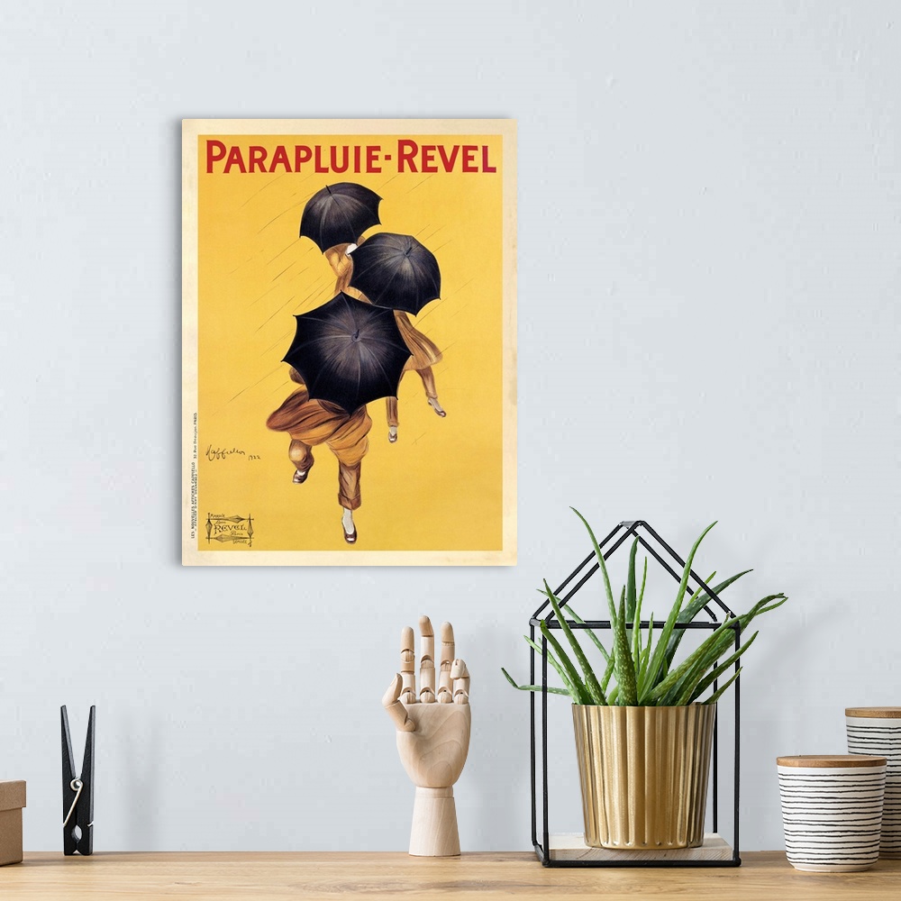 A bohemian room featuring Vintage advertisement of Parapluie-Revel, 1922, by famous Italian poster art designer Leonetto Ca...