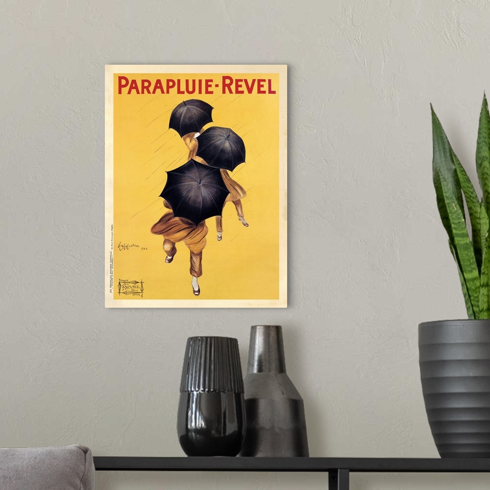 A modern room featuring Vintage advertisement of Parapluie-Revel, 1922, by famous Italian poster art designer Leonetto Ca...