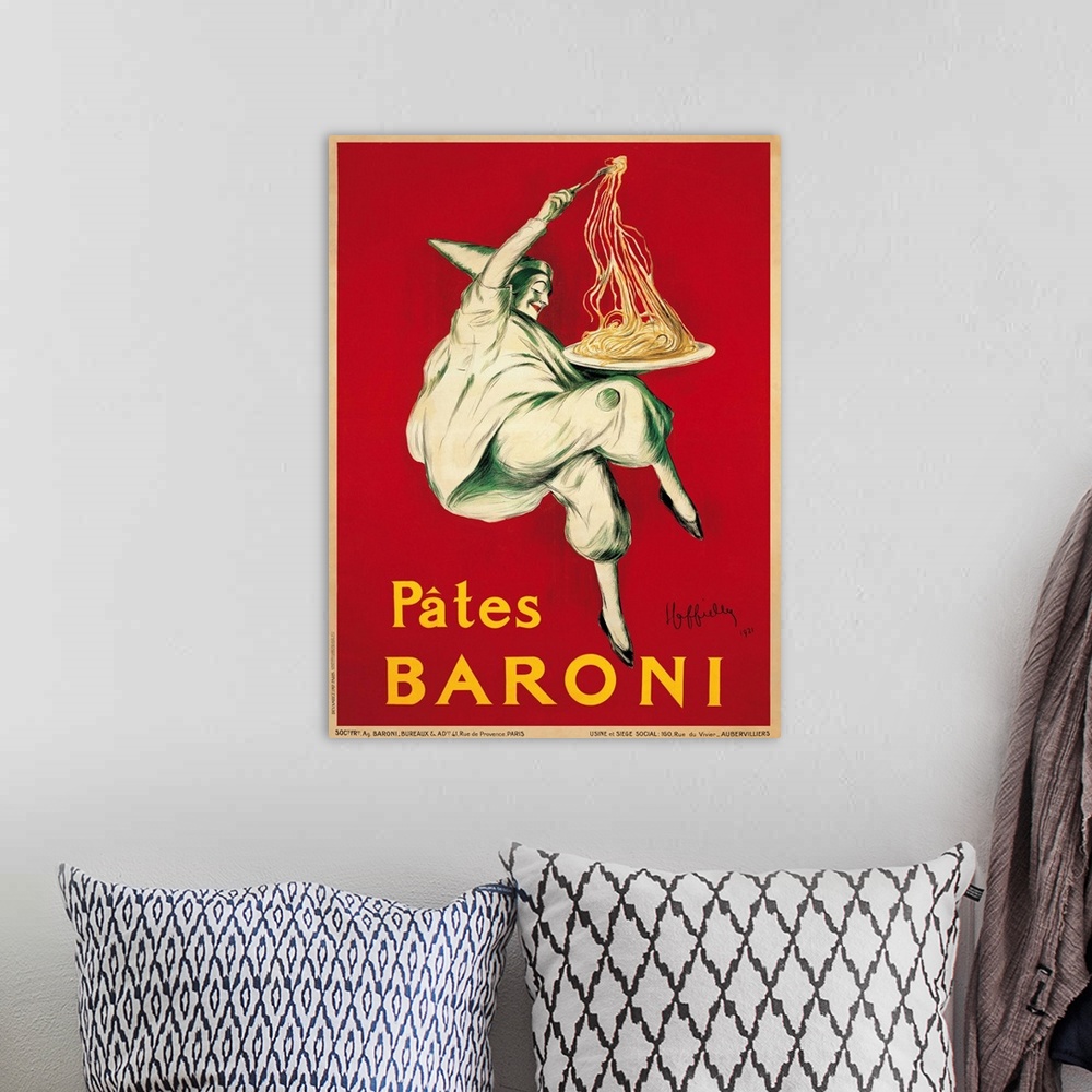 A bohemian room featuring Vintage advertisement of Pates Baroni, 1921 by Leonetto Cappiello.