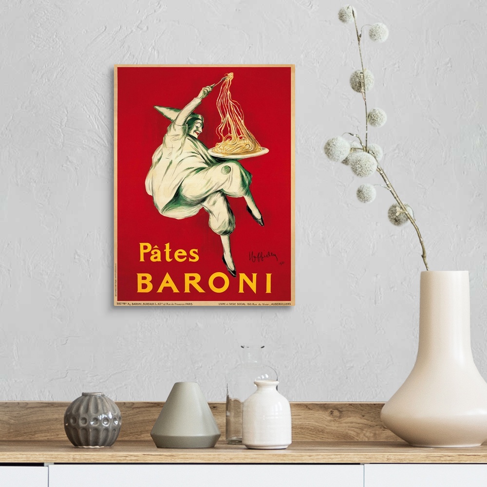 A farmhouse room featuring Vintage advertisement of Pates Baroni, 1921 by Leonetto Cappiello.