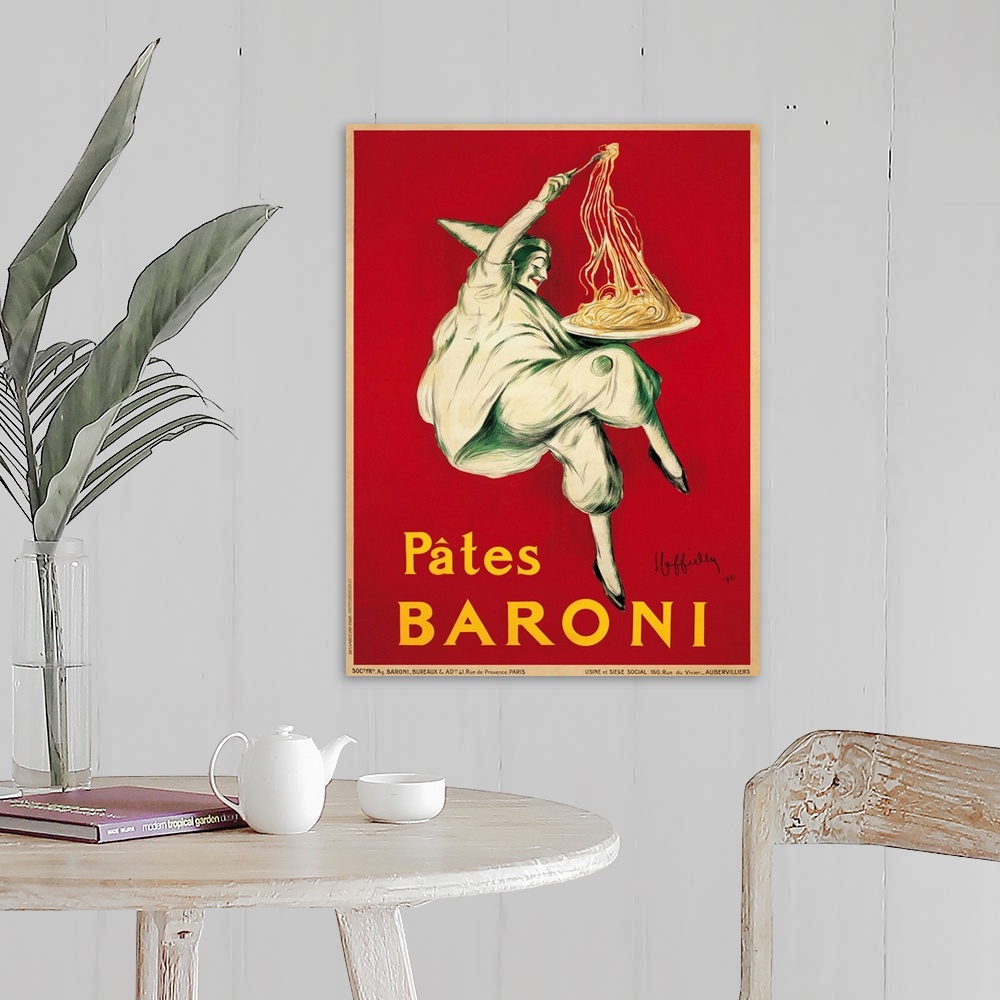 A farmhouse room featuring Vintage advertisement of Pates Baroni, 1921 by Leonetto Cappiello.