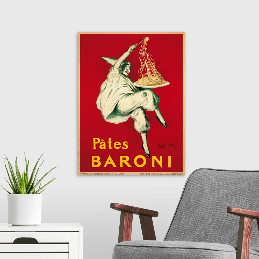 A modern room featuring Vintage advertisement of Pates Baroni, 1921 by Leonetto Cappiello.