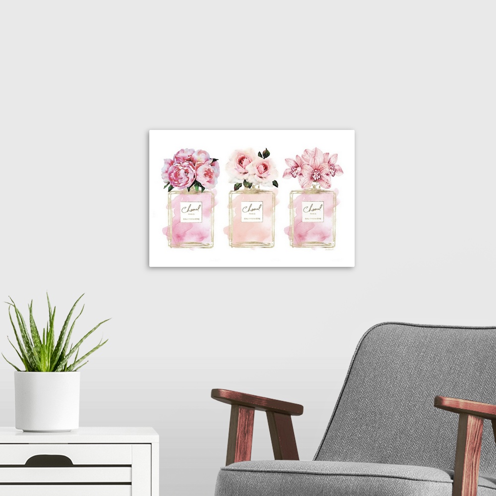 A modern room featuring Perfume Bottle Bouquets XXI