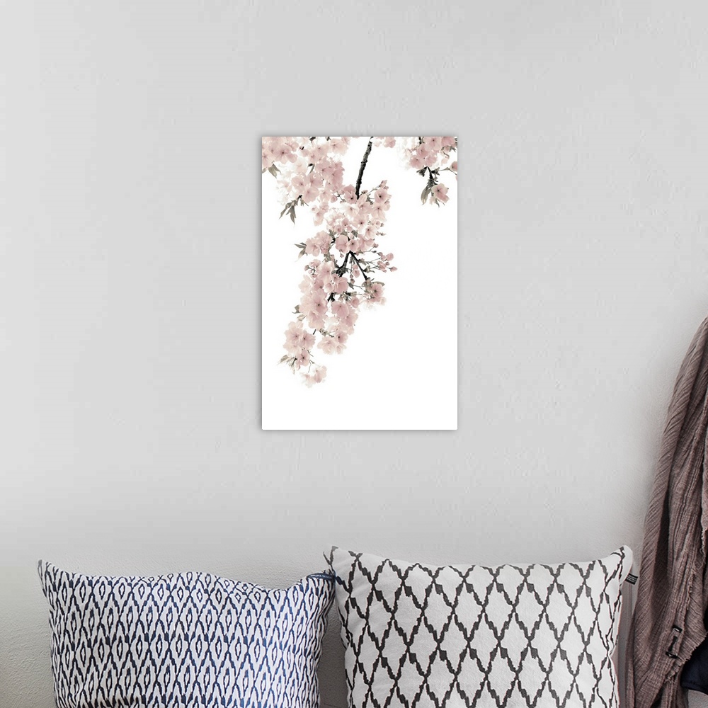 A bohemian room featuring Pink Blossoms on White II