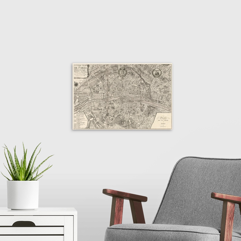 A modern room featuring Vintage map of Paris.