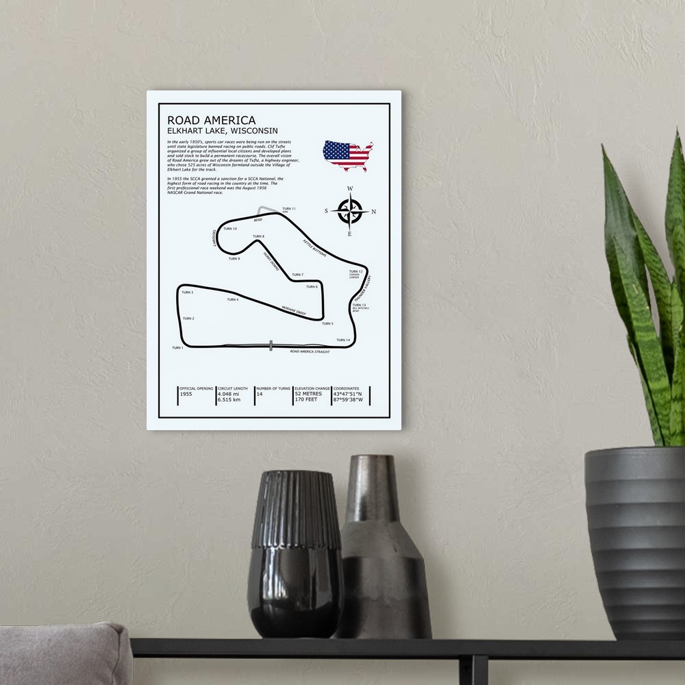 A modern room featuring Road America