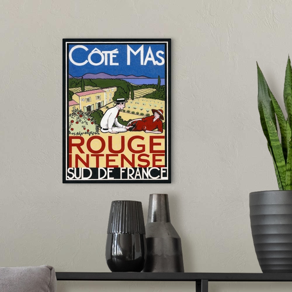 A modern room featuring Vintage French poster advertisement.
