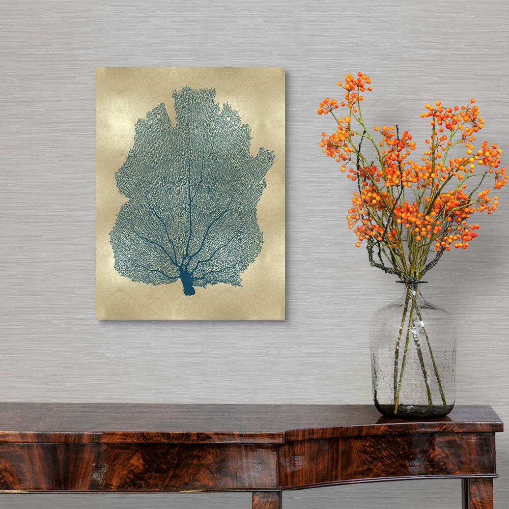 A traditional room featuring Sea Fan Teal on Gold I