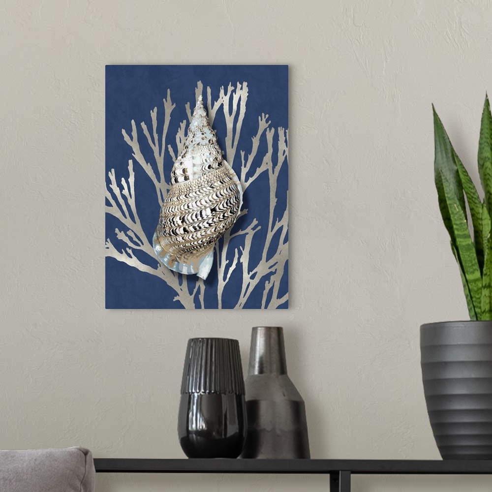 A modern room featuring Shell Coral Silver on Blue I