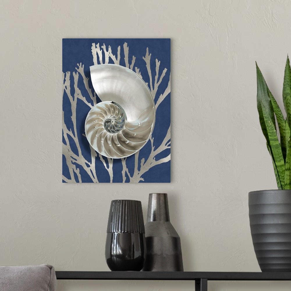 A modern room featuring Shell Coral Silver on Blue II