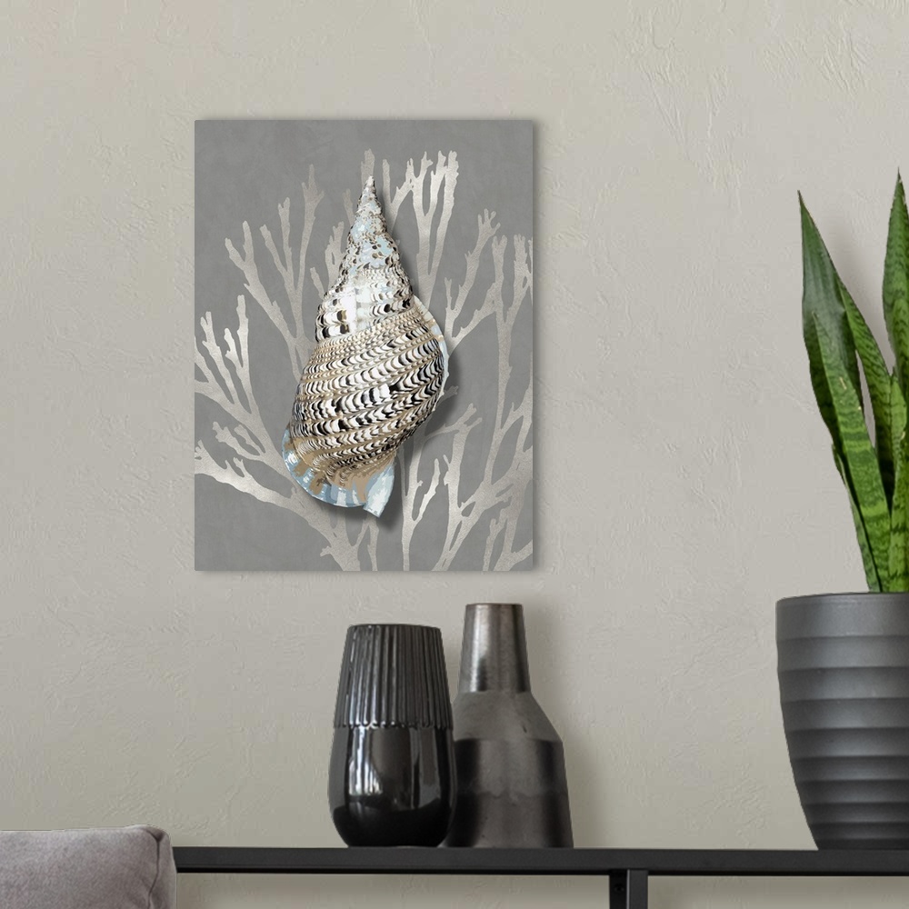 A modern room featuring Shell Coral Silver on Gray I