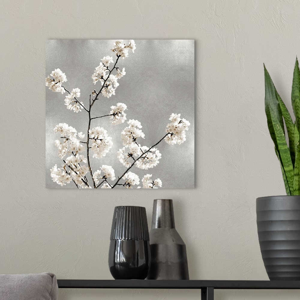 A modern room featuring Silver Blossoms I