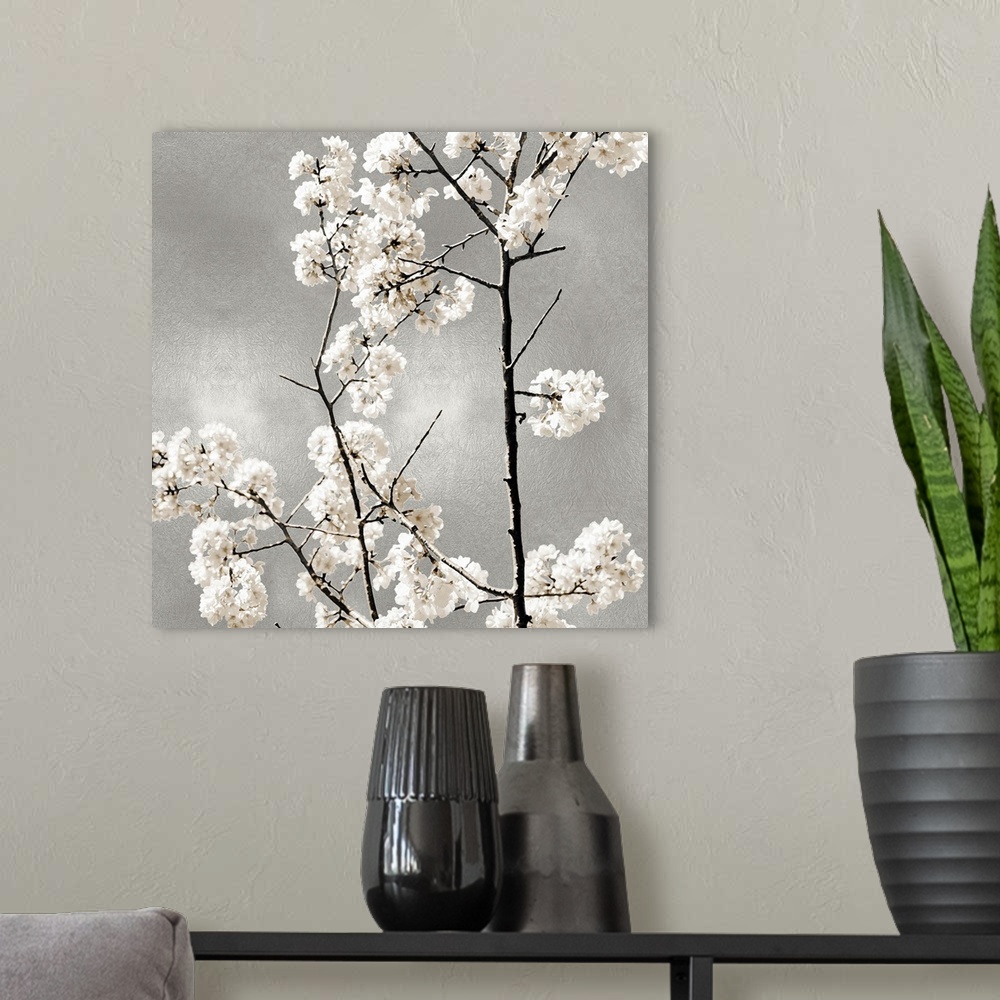 A modern room featuring Silver Blossoms II