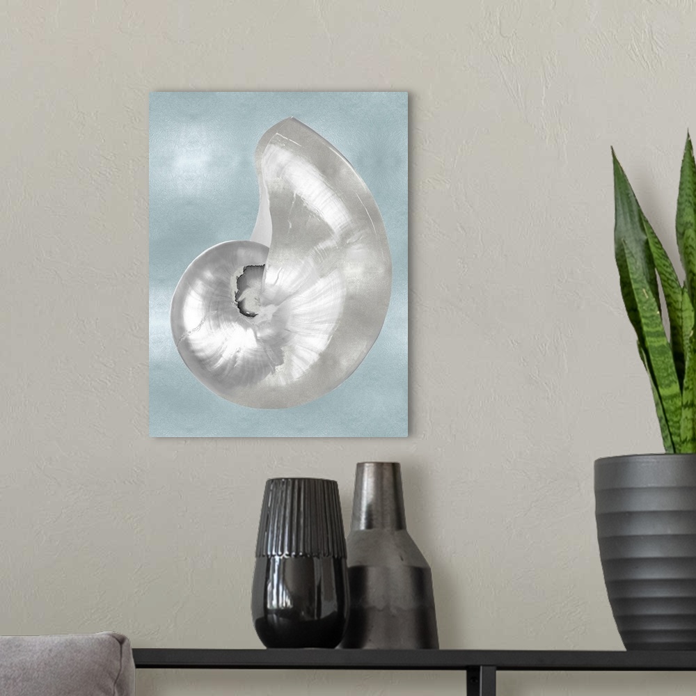 A modern room featuring Silver Shell on Aqua Blue I