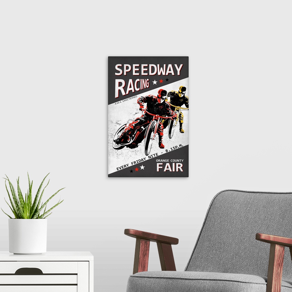 A modern room featuring Speedway Racing OC Fair