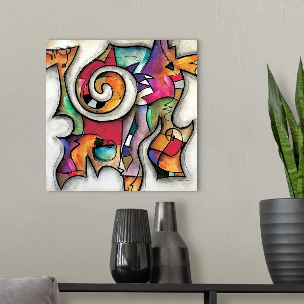 A modern room featuring Swirl II by Eric Waugh