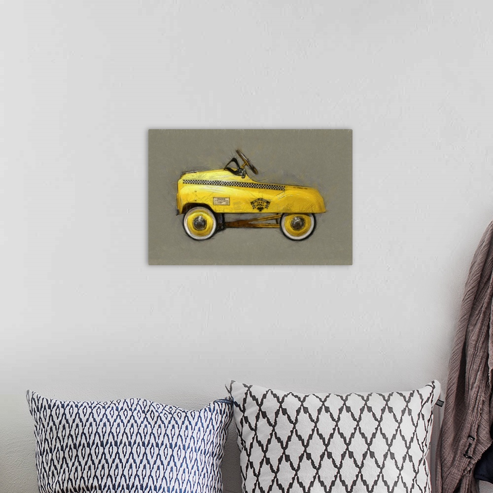 A bohemian room featuring Taxi Cab Pedal Car