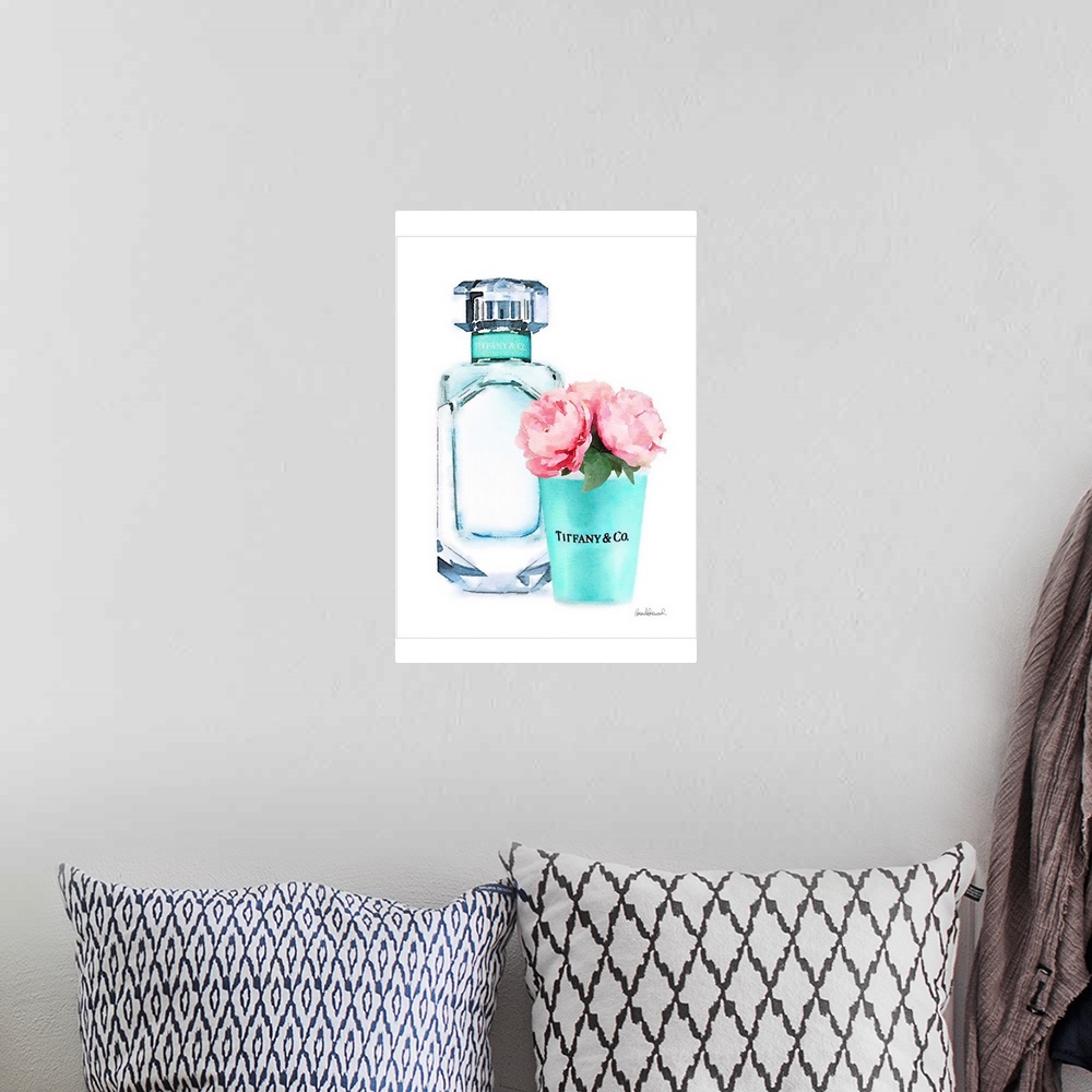 A bohemian room featuring Teal Bottle With Roses