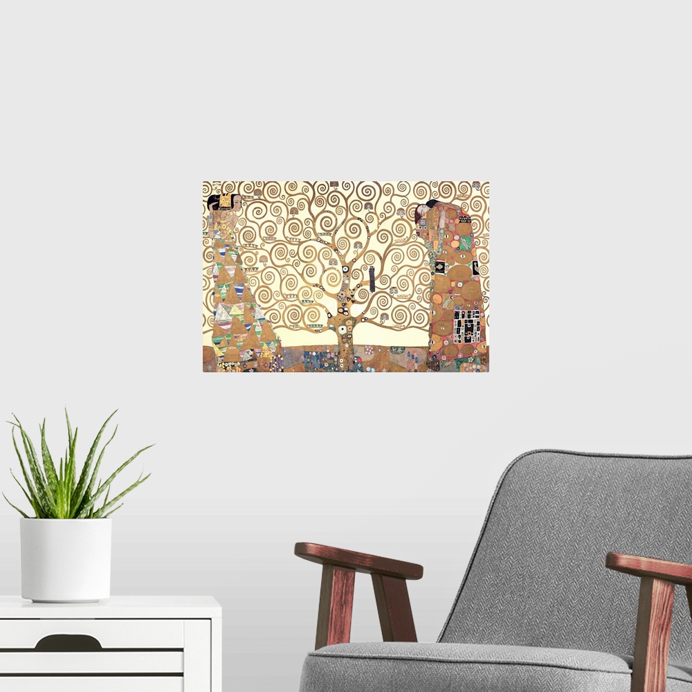 A modern room featuring The Tree of Life (1909) by Gustav Klimt.
