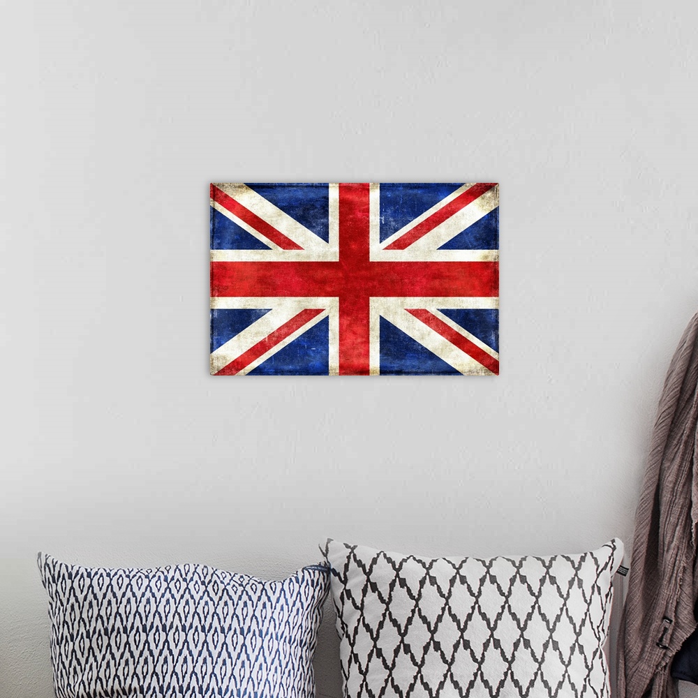 A bohemian room featuring Weathered flag of England/United Kingdom.